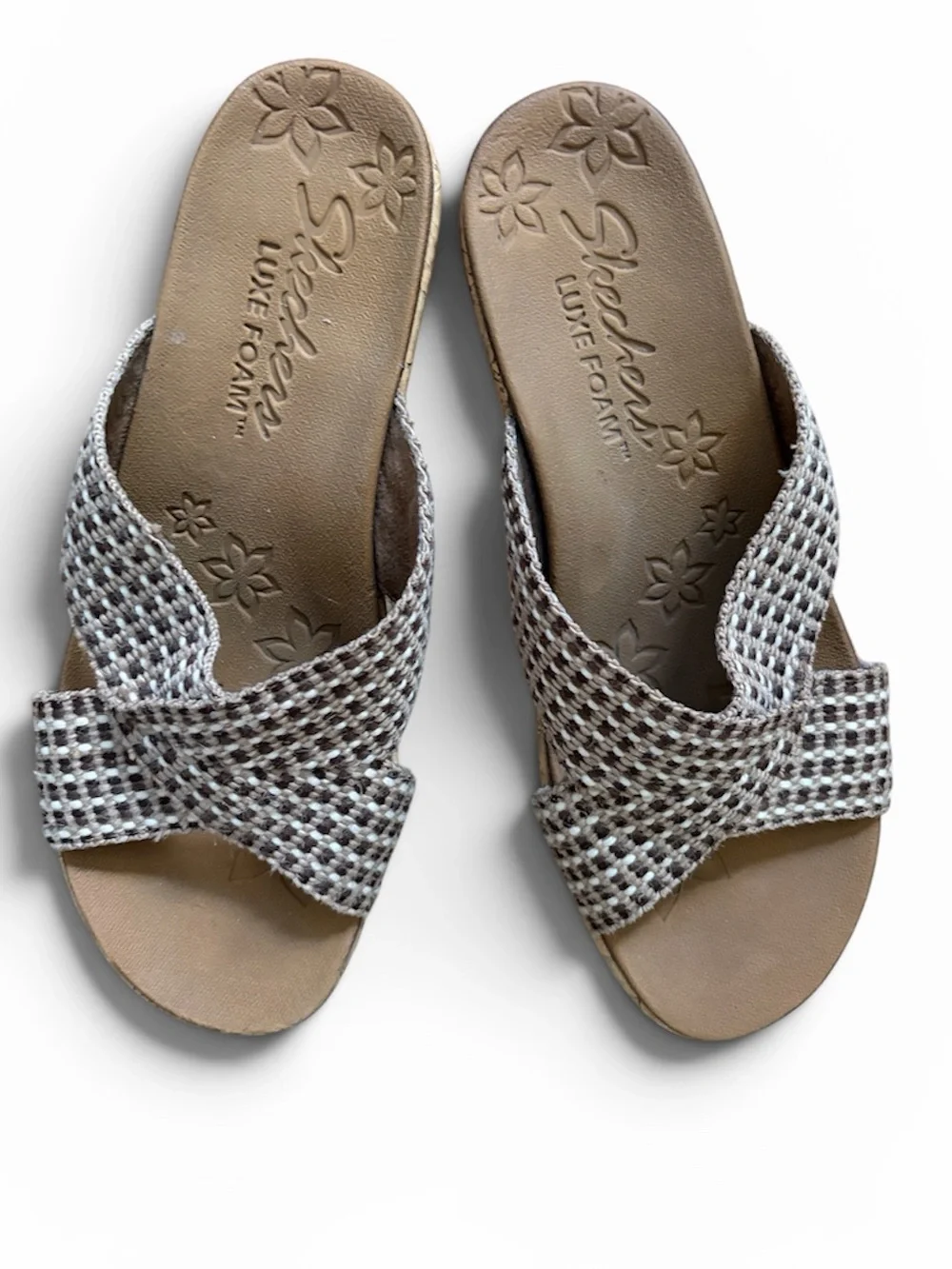 Skechers Two-Tone Brown Woven Cork-Platform Wedges